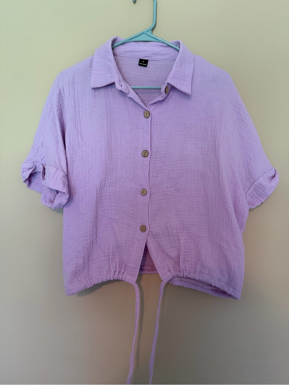 NWOT Lilac Button-Front Gauze Crop Top